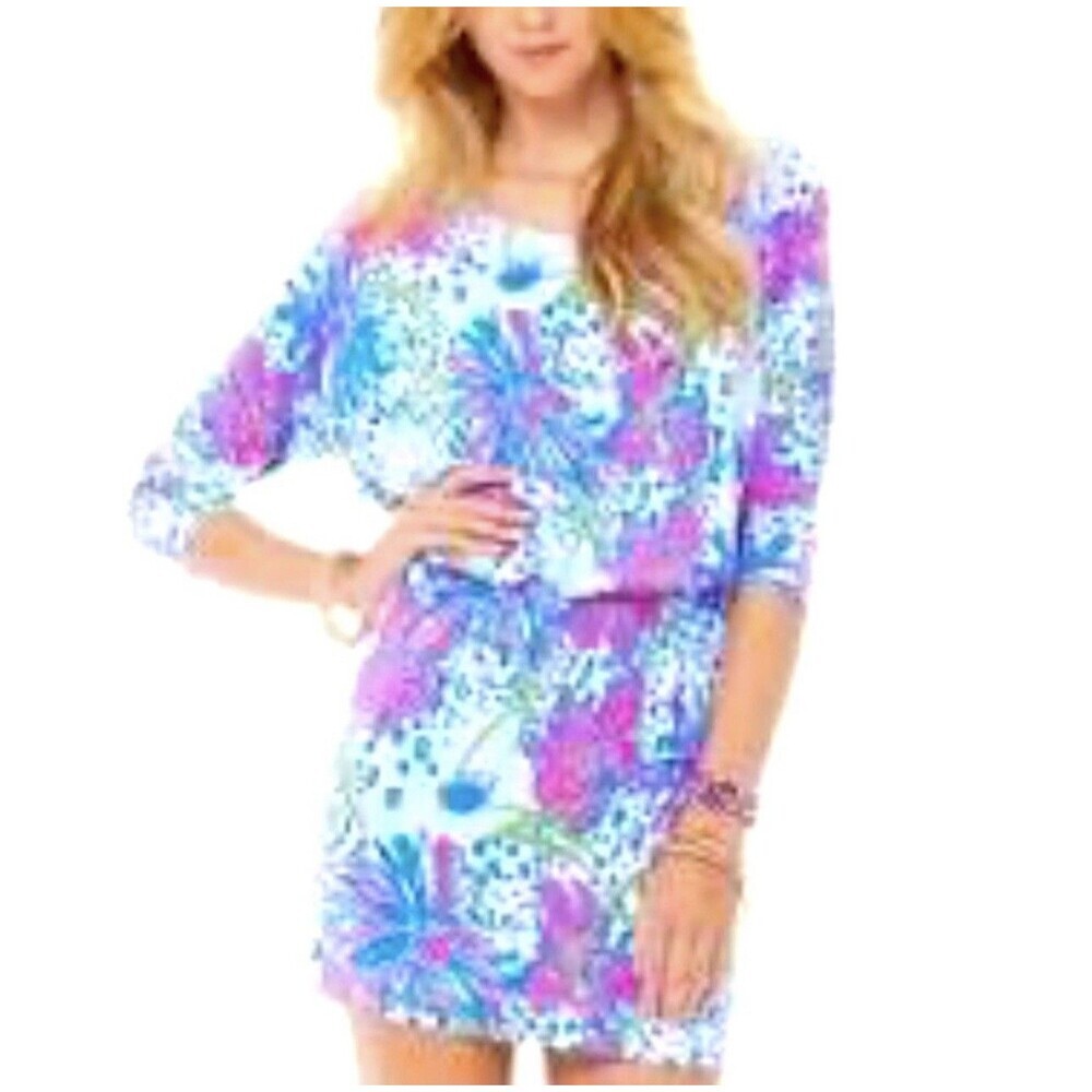 Lilly Pulitzer floral In the Garden Cara Dress Drop Waist Dolman Sleeve Size M